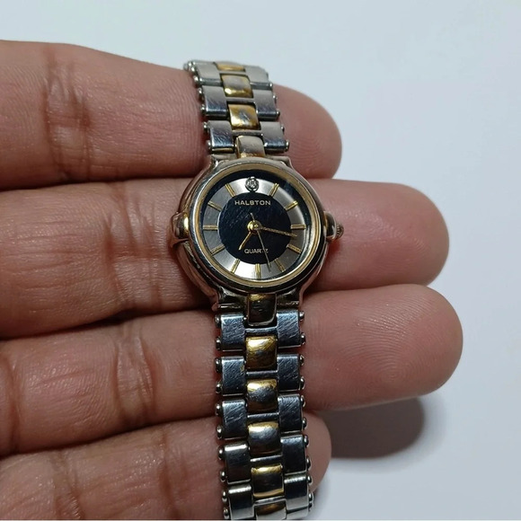 Vintage Halston Ladies Watch Diamond Accent Quartz Two Tone 293-v121 Working - Picture 4 of 7